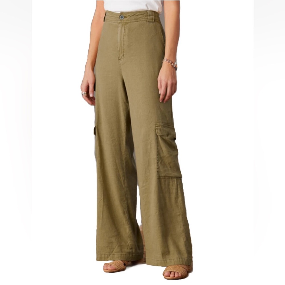 Sundance Willow Linen Blend Wide Leg Cargo Pants size 10
